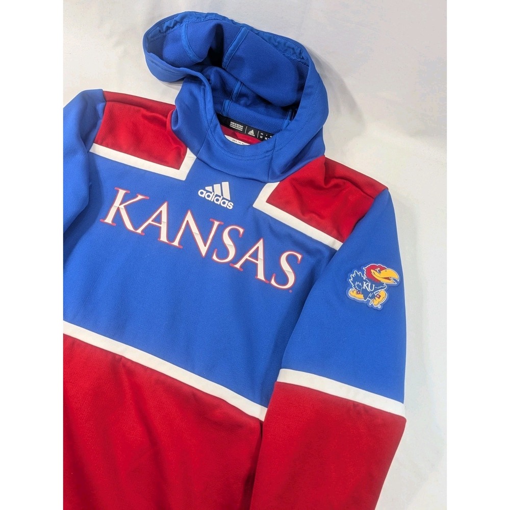 Kansas Jayhawks Hoodie Men Medium Adidas Colorblock Aeroready Team Issue Fleece